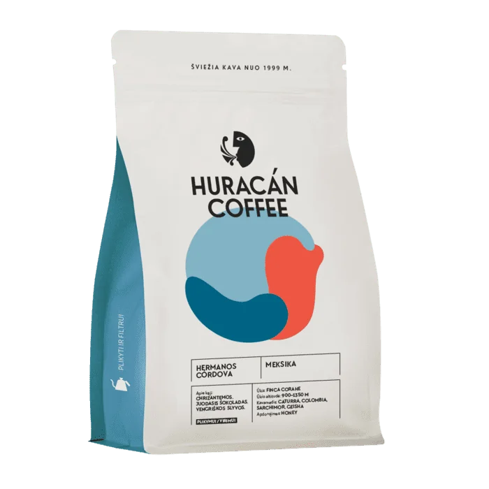 „HURACÁN COFFEE“ kava „HERMANOS CÓRDOVA“ baltoje pakuotėje