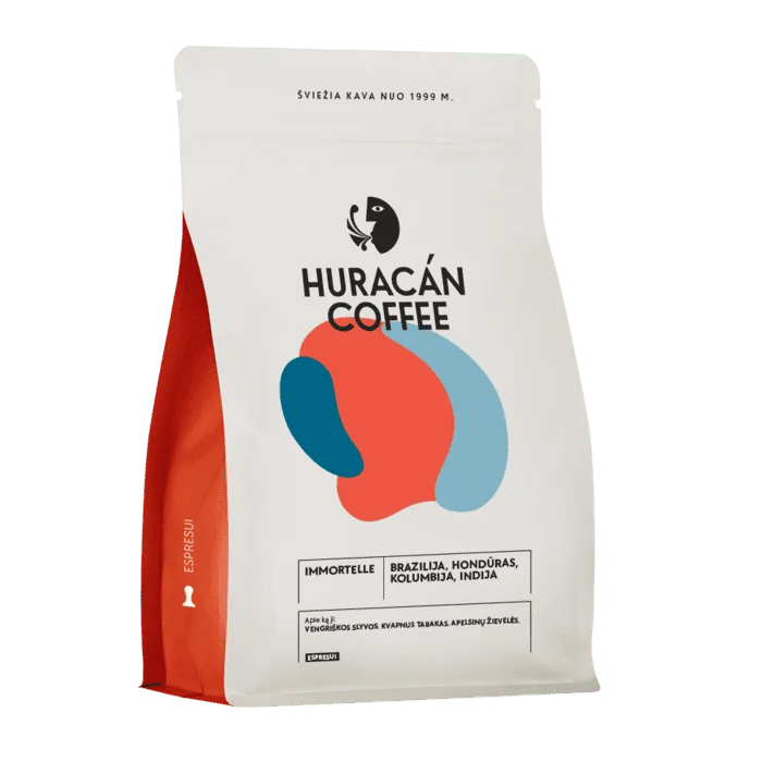„HURACÁN COFFEE“ kava „IMMORTELLE“ baltoje pakuotėje